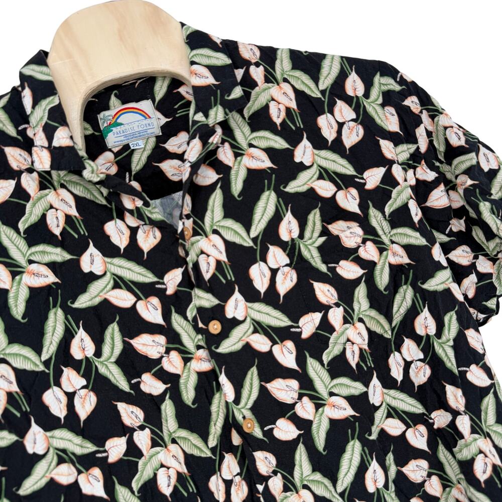 Paradise Found Men's Star Orchid Tom Selleck Magnum PI Hawaiian Shirt 2XL Black